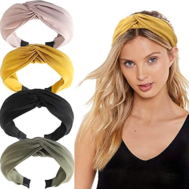 4PCS Top Knot Headbands for Women Fabric Hairbands Wide Headbands Elastic Head Wrap Cute Hair Accessories for Women Girls