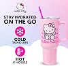 Silver Buffalo Sanrio Hello Kitty Saludando, Vaso Térmico de Acero Inoxidable, 40oz | Pared Doble, Incluye Asa y Popote, Cabe en Portavasos Estándar, Vaso para Agua, Botella, Rosa, 1.18 Litros Acero Inoxidable 3