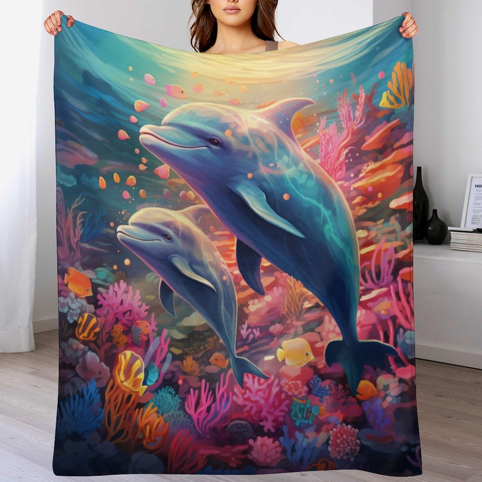 Plaid lit et canapé dauphin en tissu extra doux pour l'hiver