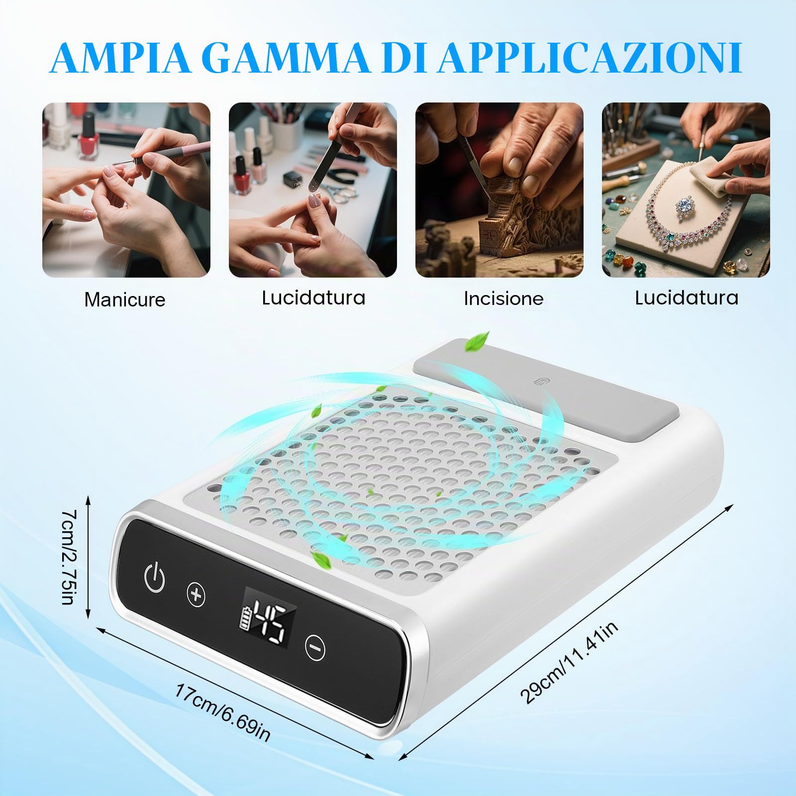 Aspiratore per Unghie Senza Fili da 80 W, aspiratore per Unghie Ricaricabile, aspirapolvere per Unghie con Potente Ventola di aspirazione per Manicure, Regolare L'Aspirazione