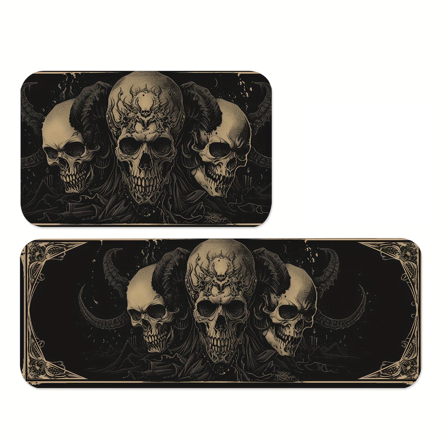 EENSYWEENSY Satan Goat Skull Kitchen Mats for Floor, Non-Slip Water Absorbent Kitchen Rugs Set of 2, Cushioned Anti Fatigue Mats for Kitchen Floor, 17