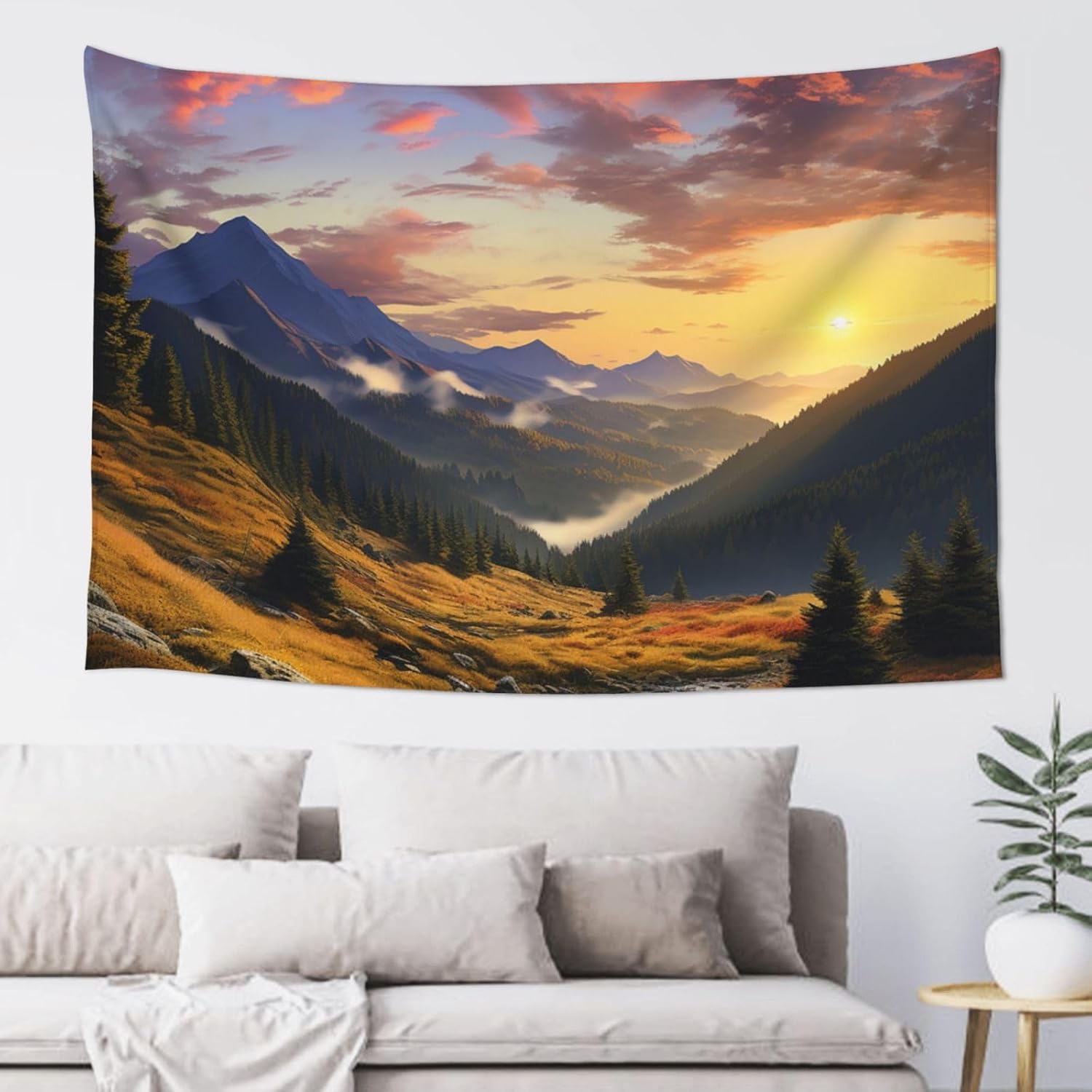 CSGJMYGS Mountain Sunset Landscape Tapestry Aesthetic Tapestry Lightweight Wall Blanket Soft Mural Art Wall Tapestries Wall Hanging for Dorm Office Living Room 60 X 40 Inch