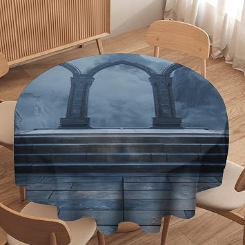 Ancient Stone Arch Round Tablecloth, Washable Fantasy Mystical Gothic Altar Table Cloth Holiday Decor Table Cover for Restaurant, Picnic, Dining, 50Inch