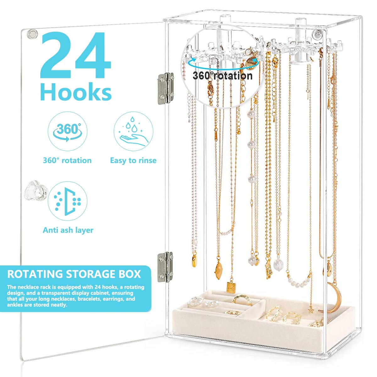 Porta Collane Da Tavolo Con 24 Ganci | Espositore Gioielli Girevole | Organizzatore Bracciali E Orecchini - Foto 13