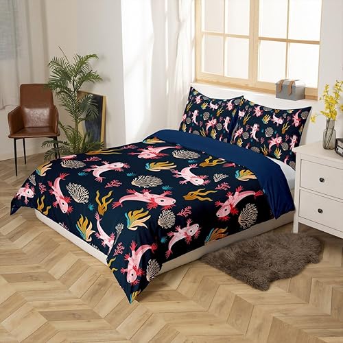 Miniatura 2 de Erosebridal Funda de edredón de ajolote de dibujos animados para niños y niñas, funda de edredón Kawaii de ajolote queen, lindo reptiles, peces,