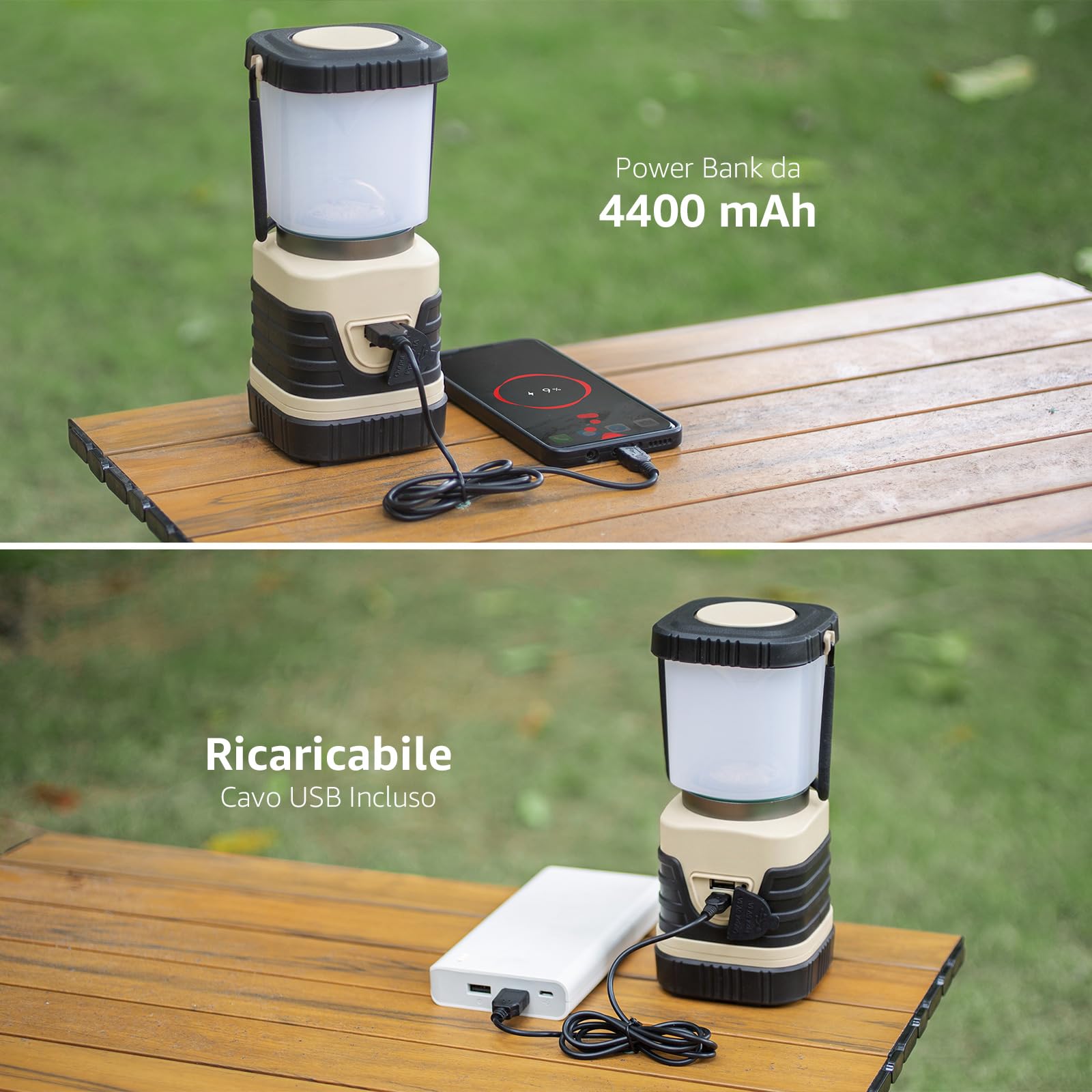 Lepro Lampada da Campeggio LED USB Ricaricabile 2 Pezzi IPX4 | Due lampade ricaricabili USB con 4 modalità dimmerabili, ideali per tende, trekking e emergenze