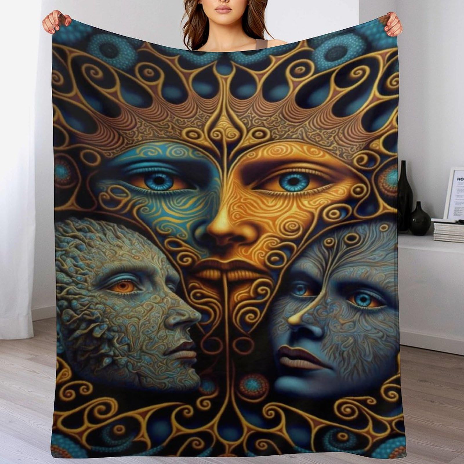 Couverture lit polaire motif Vierge anti-froid flannel légère 140x180cm