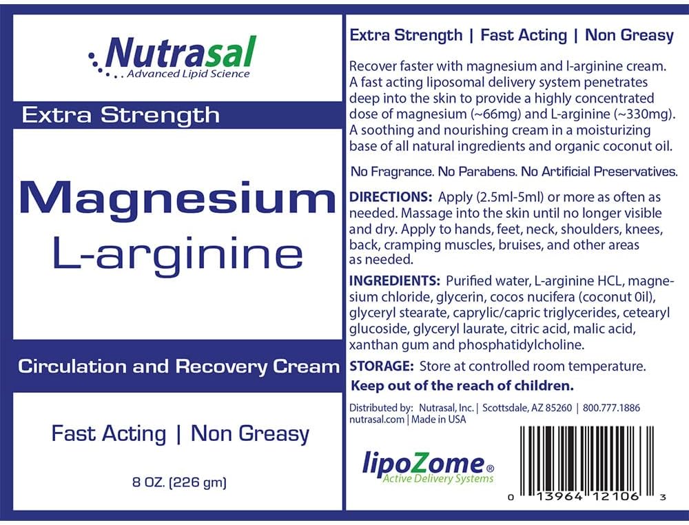 Nutrasal Magnesium L-Arginine Cream - 8oz