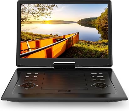 17.9" Portable DVD Player for Kids with 15.6" Swivel Screen, 5 Hours Rechargeable Battery, Car DVD Player with High Volume Dual Speakers, Remote Control, Support Sync TV, Region Free USB/SD/AV,Black