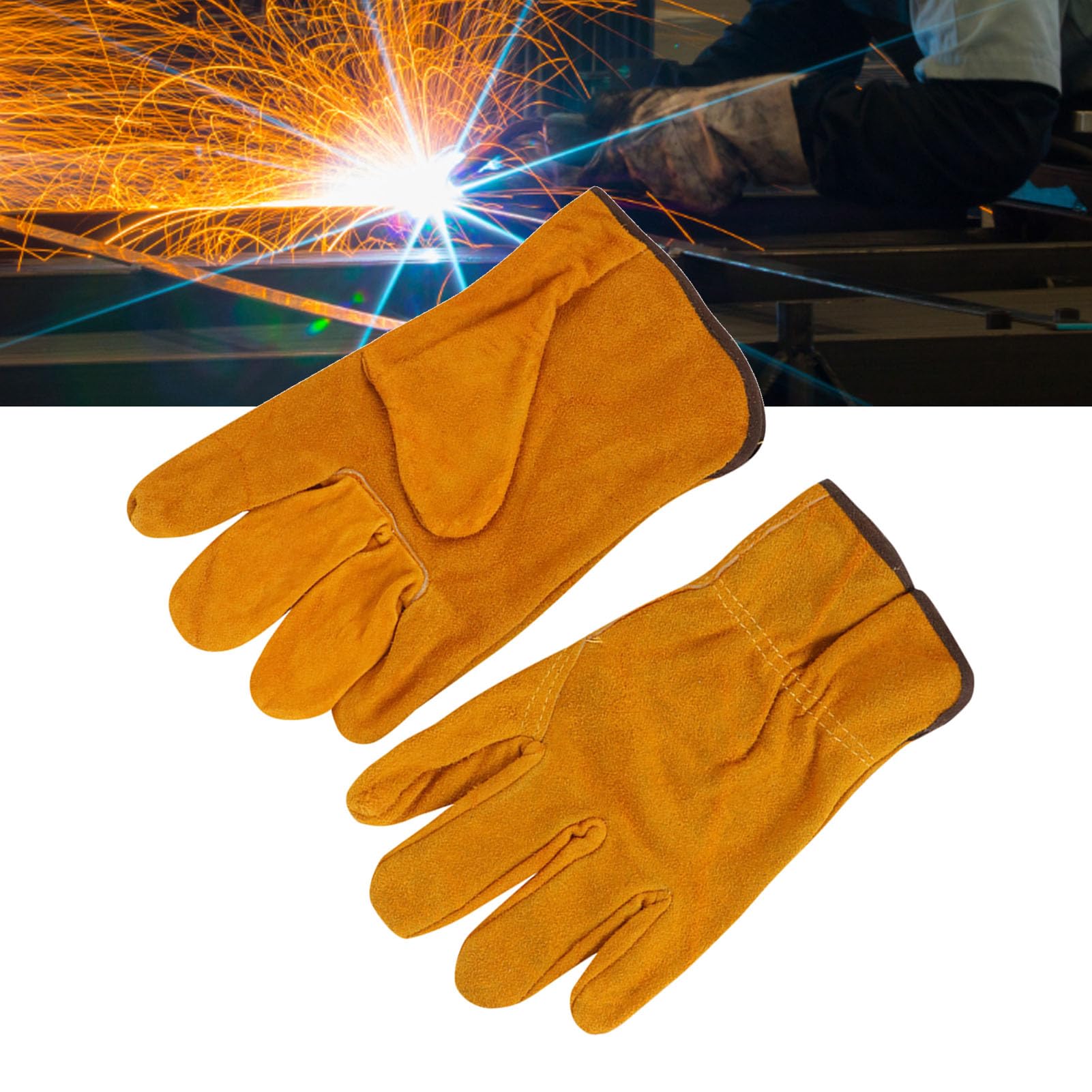 Eujgoov Welding Gloves, Cowhide Leather Work Gloves Flame Retardant Insulation Fire Resistance for Welding Handling