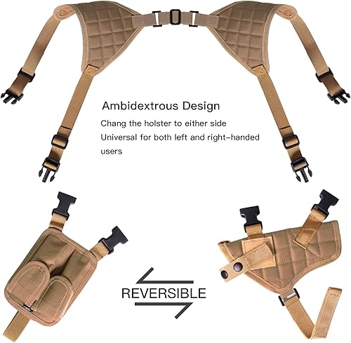 Miniatura 2 de Funda de hombro para pistolas, funda vertical ajustable para pistola con doble bolsa de cargador, funda de transporte oculta universal que se adapta
