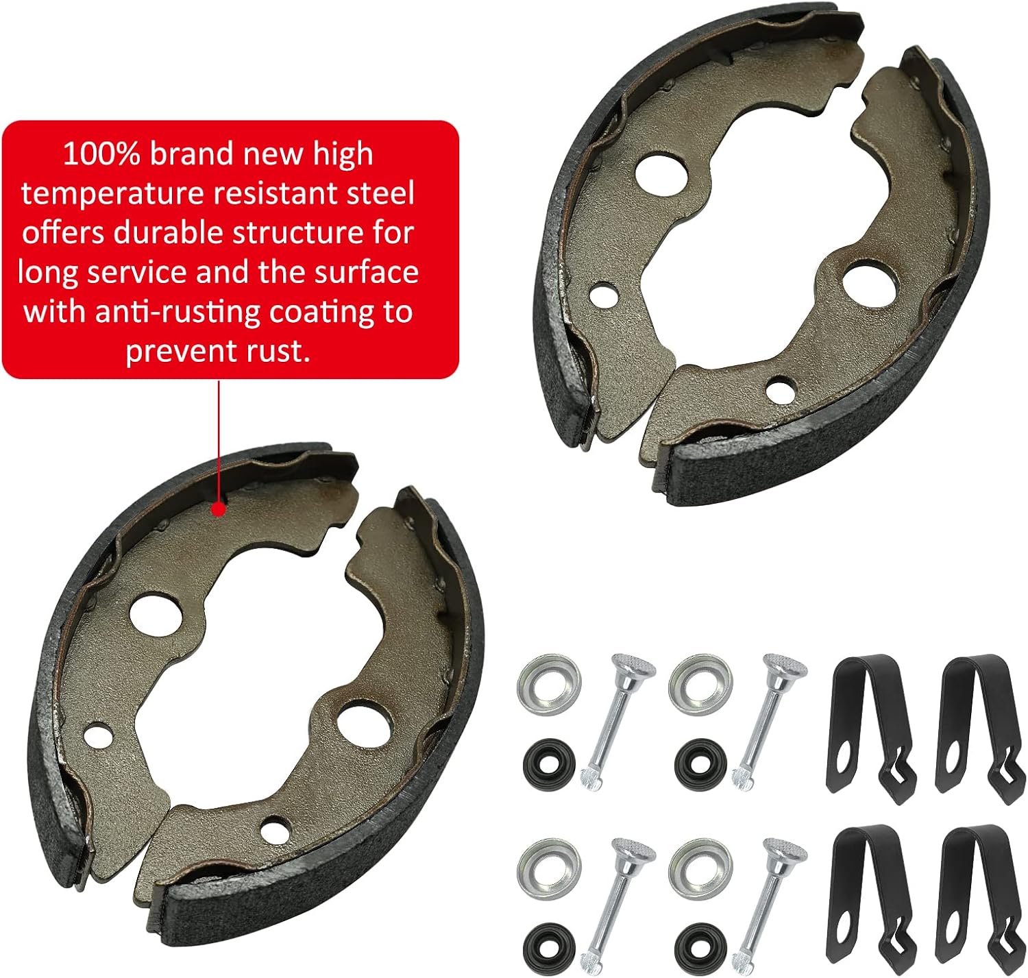 JAVIK Front Brake Shoes Springs Pins Kit for Honda TRX300FW 4x4, TRX350, TRX400, TRX450, TRX500, TRX650 ATVs (1988-2005) - Organic (Non-Asbestos) Material - 24 Items