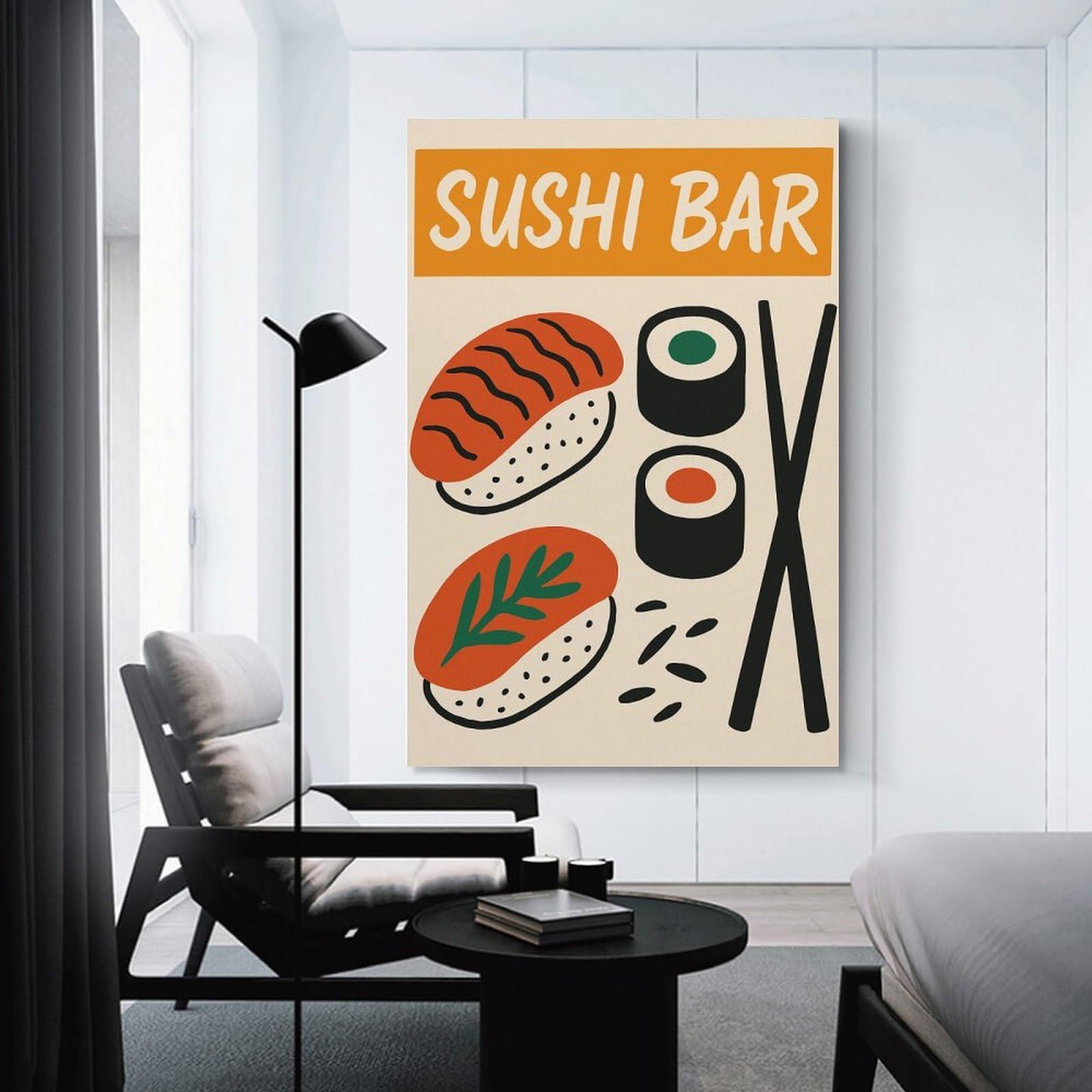 Junmoney Sushi Bar Illustration Canvas Wall Picture, 24x36inch(60x90cm), for Sofa Walls, Lounge Or Home Corners, Modern Wall Decor for Cosy Interiors