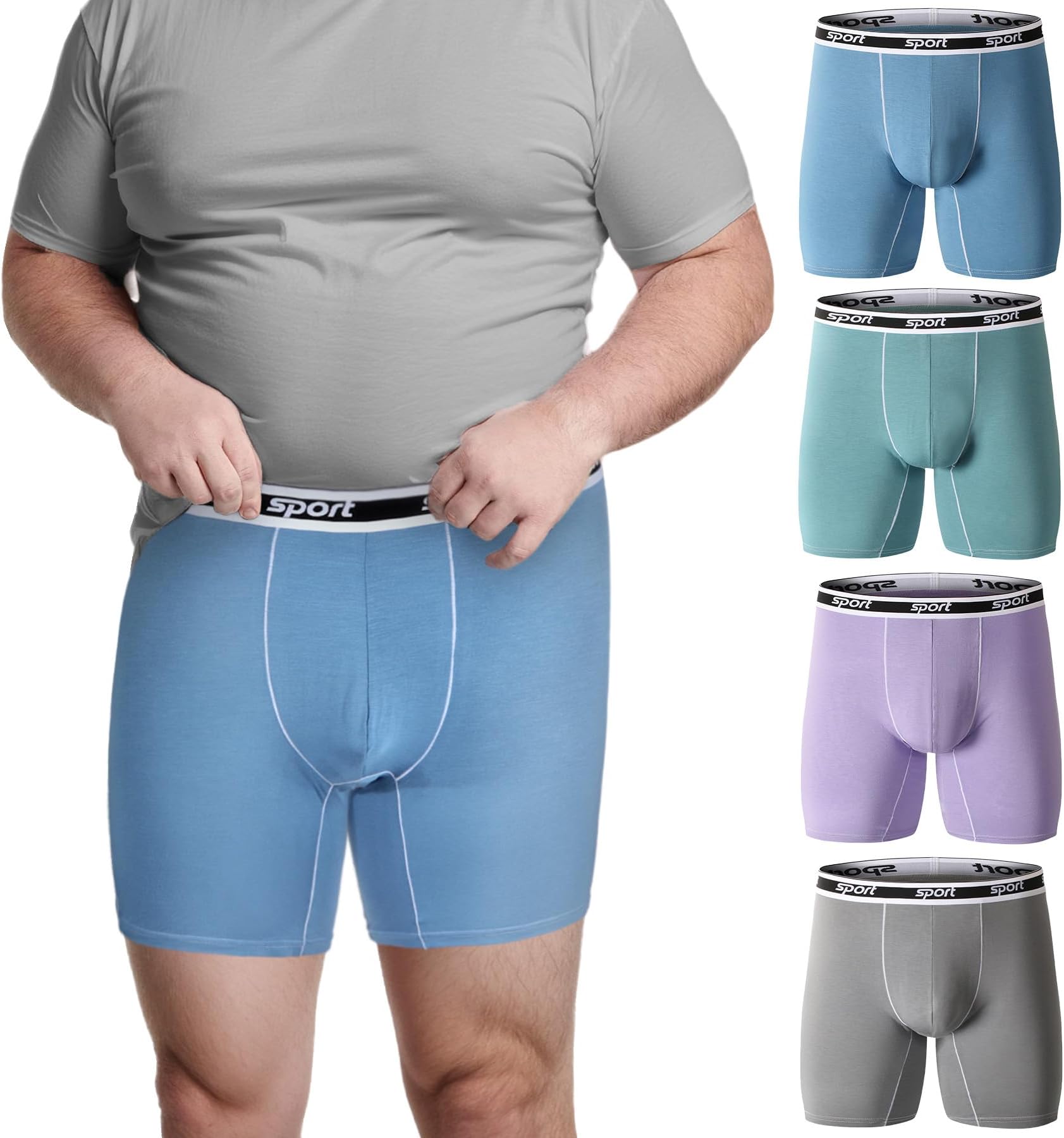 Mens Big and Tall Boxer Briefs - Men Moisture Wicking Long Leg Underwear 2XL 3XL 4XL 5XL 6XL Multipack Gifts