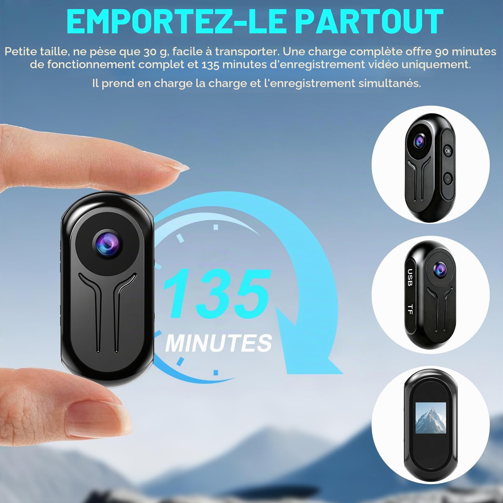 OBEST Mini Action Caméra 1080P avec Carte TF 128G,Caméra Casque Moto