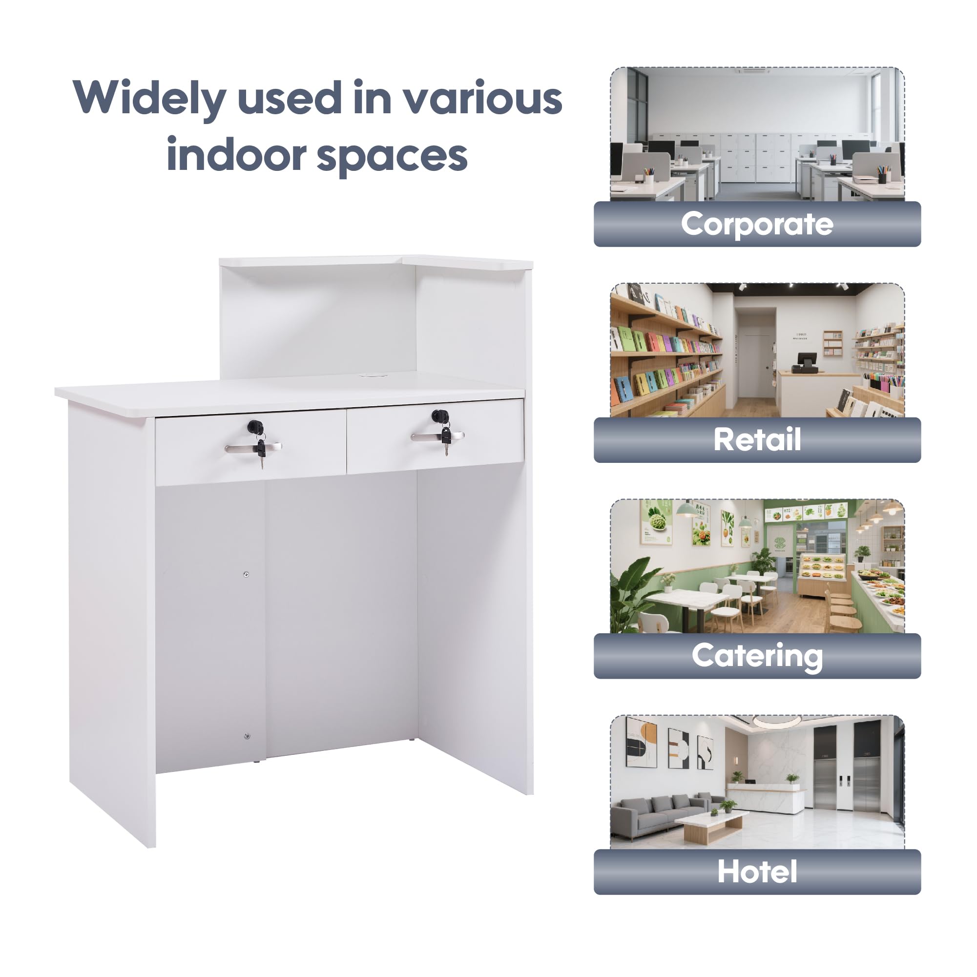 Mostrador de Recepción Moderno 80 cm, Mueble de Oficina de MDF con Cajón Cerradura y Estantes Abiertos, Escritorio de Recepción para Peluquería, Centro de Belleza, Tienda, Hotel y Oficina