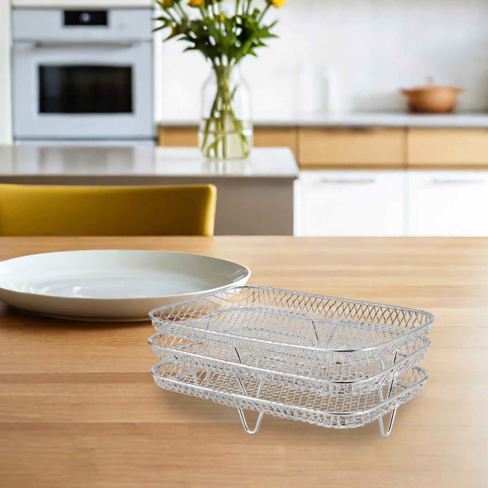 SHINEOFI Rejilla Accesorios para Airfryer Aire de Freidora para Acero Inoxidable de 3 Capas Segura y Conveniente y Soporte Versátil Cocinar en Familia