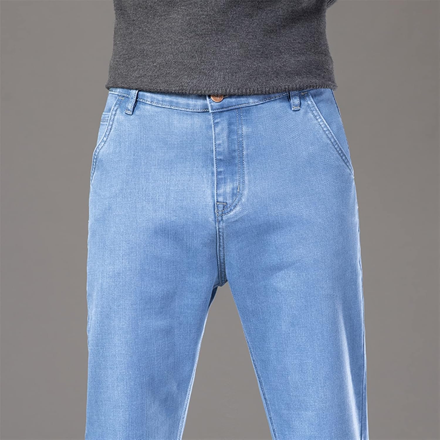 TRENIS] クラシック秋の男性緩いストレートビジネスジーンズ無地滑らか
