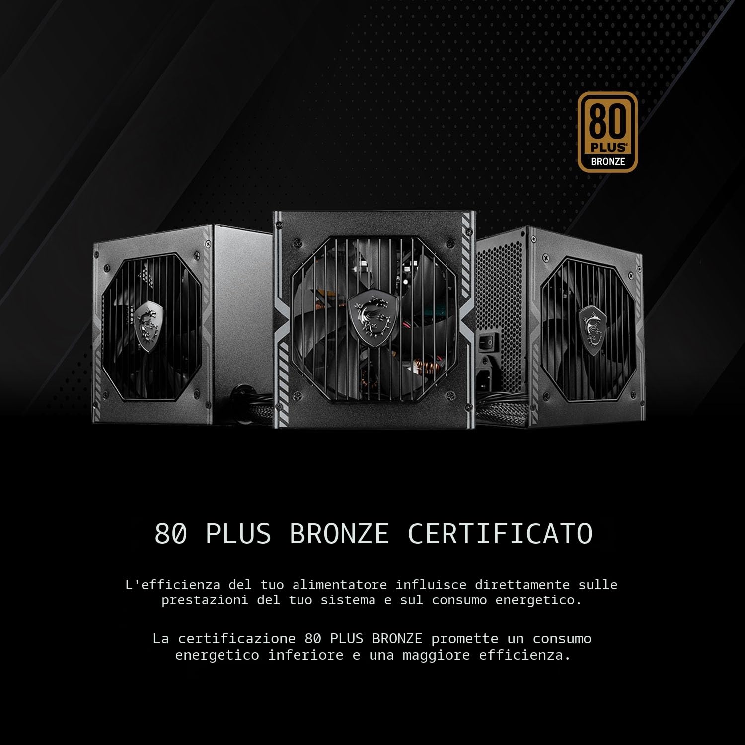 MSI MAG A550BN: alimentatore da 550 W con spina EU, certificazione 80 PLUS Bronze, formato PSU ATX, rail singola da 12V, circuito DC-DC, ventola da 120 mm – garanzia di 5 anni