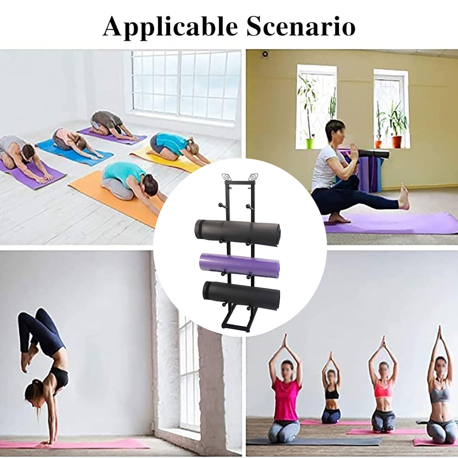 Support De Tapis De Yoga À 4 Couches, Présentoir De Décoration en Métal Robuste, Support De Tapis De Danse Debout, Support De Rangement De Rouleaux en Mousse pour Colonne De Yoga pour La Maison