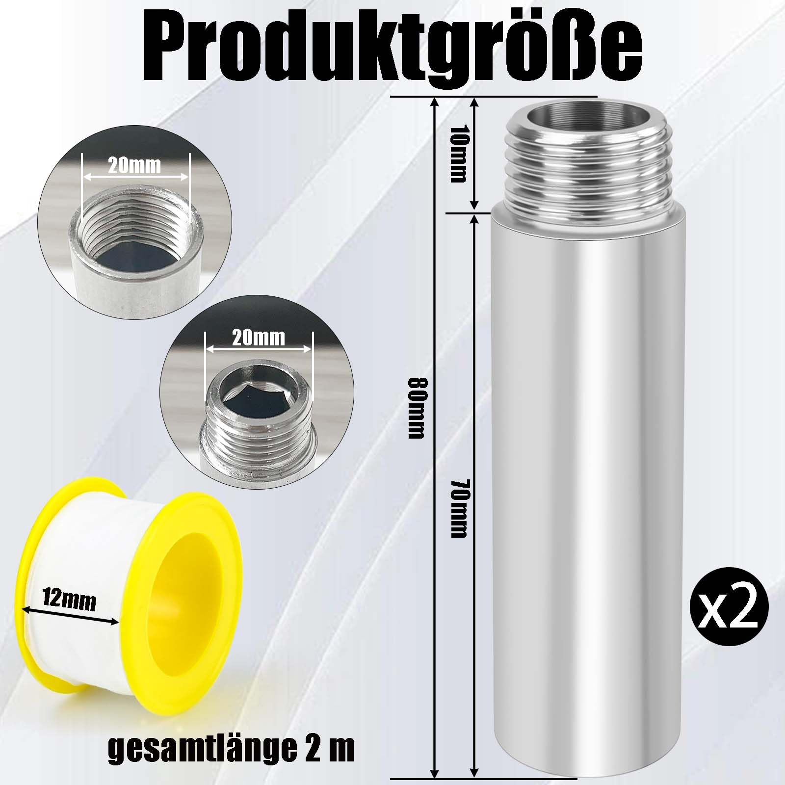 CONJURAIDE Hahnverlängerung 1/2 Zoll (80 Mm) – Edelstahl, Inkl. Dichtband