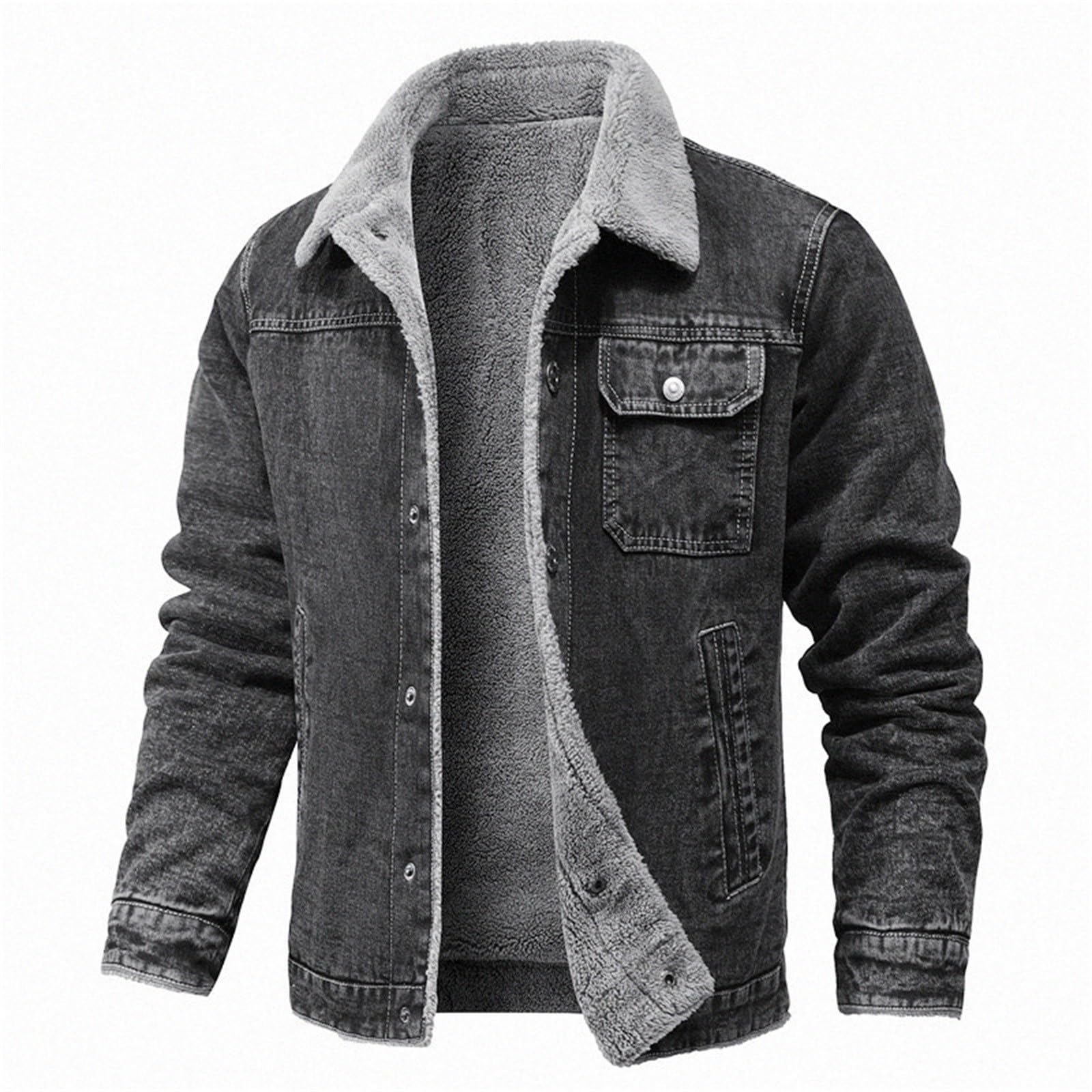 Chaqueta vaquera para hombre con piel, chaqueta de invierno cálida con forro polar, chaqueta vaquera, chaqueta de exterior, chaqueta de entretiempo, chaqueta de mezclilla vintage, chaqueta