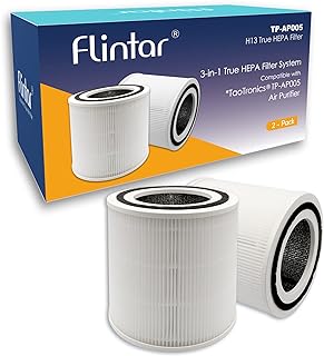 2-Pack of AP005 H13 True HEPA Replacement Filter, Compatible with TaoTronics TT-AP005 Air Purifier, 3-in-1 Pre-Filter, H13 Grade True HEPA and Activated Carbon Filter Set