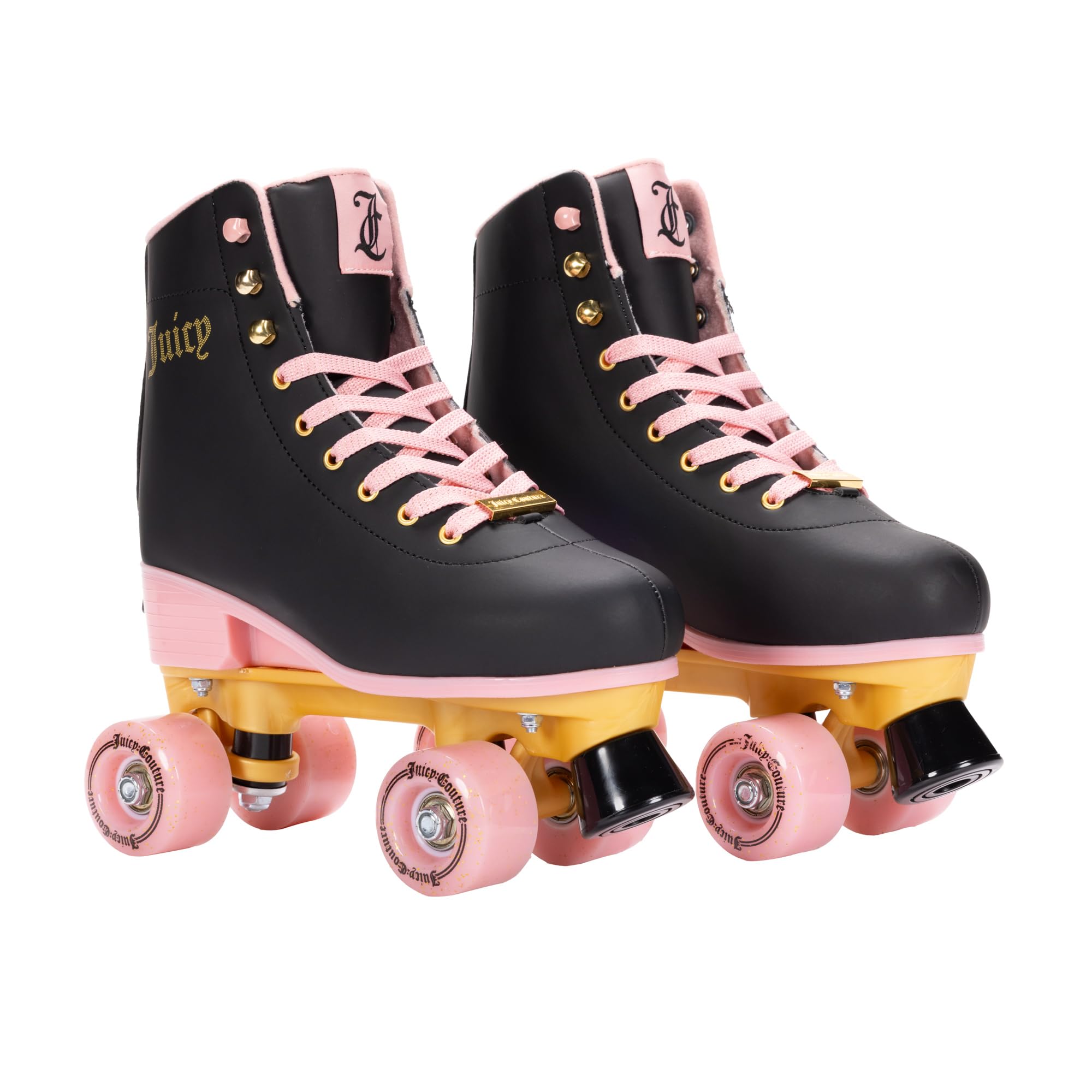 Juicy Couture Girls Rink Roller Skates Black Quad Roller Skates for Girls Classic High-Top Design for Indoor or Outdoor Skates and Roller Derby (Adjustable Size L 7-10)