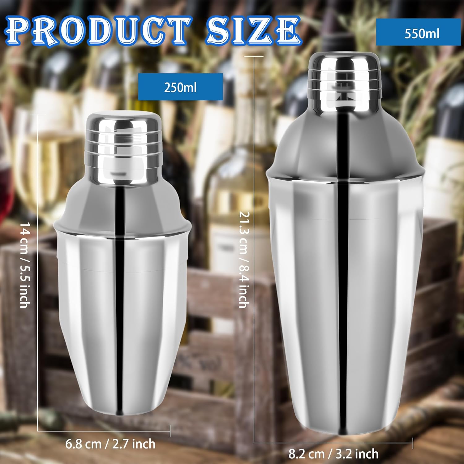 10 Pcs Bar Cocktail Shaker Professional Stainless Steel Cocktail Mixer Built-in Strainer for Home Bar Party Drink Mixing Tool (8 oz/ 18.6 oz)