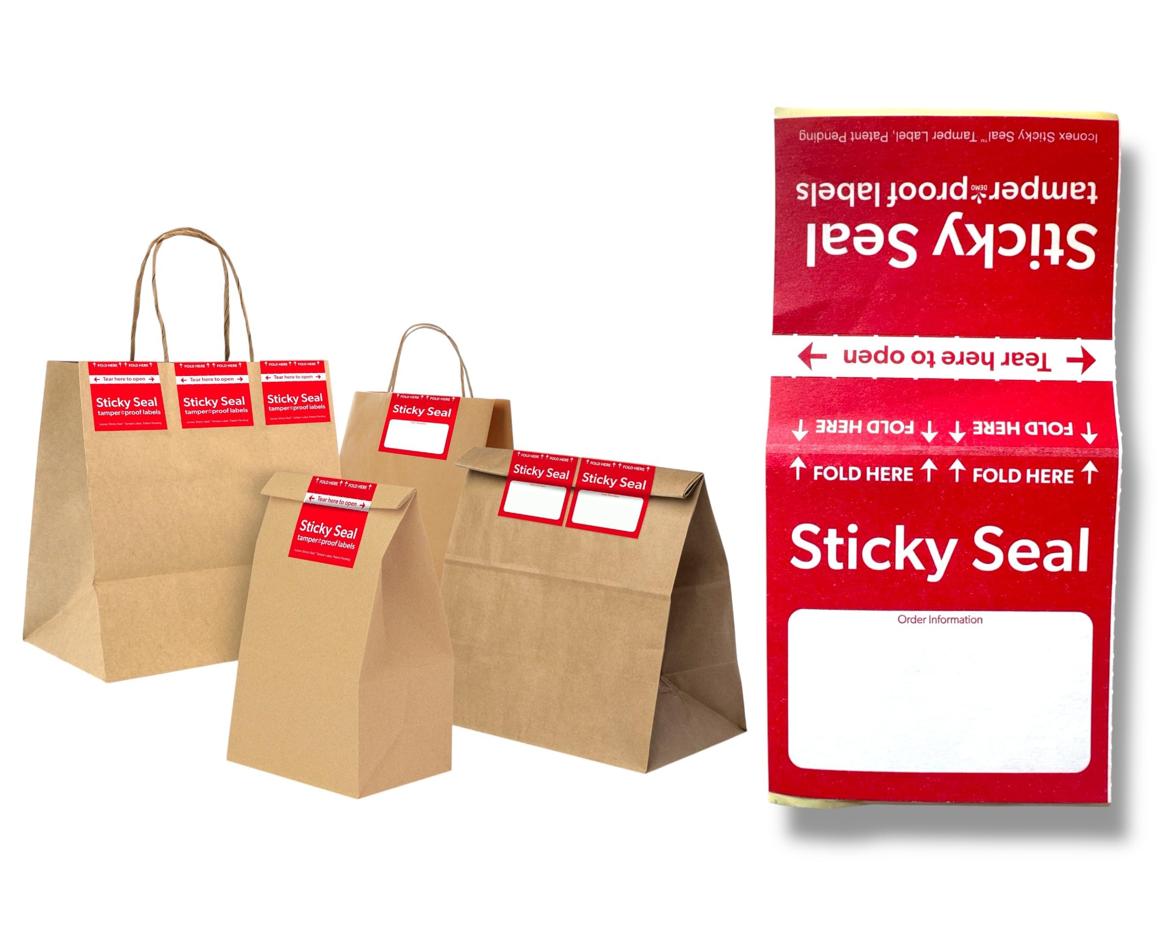 Sticky Seal Tamper-Proof Labels for Food Delivery & Takeaway Bags (1900)