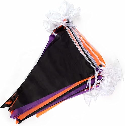 Miniatura 2 de Banderín de Halloween – 48 banderas, 100 pies, naranja, negro y morado – Decoración festiva de temporada para Halloween, fiestas de cumpleaños,