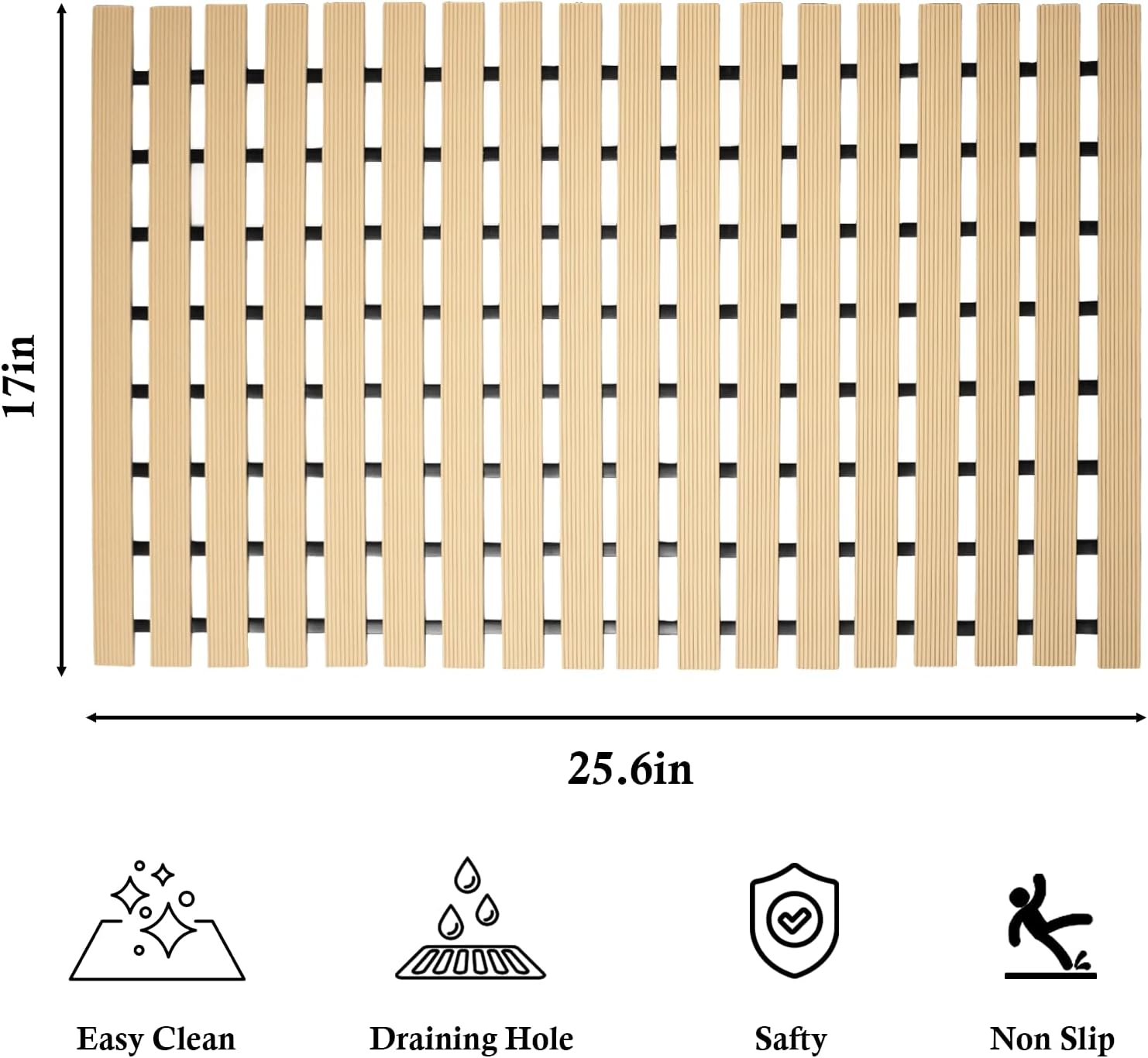 Extra Long Non Slip Shower Mat Without Suction Cups,Heavy Duty Rubber Bathtub Mat Spliceable,Cuttable,Quick Drain,Indoor Outdoor Use,2pack (Beige)…