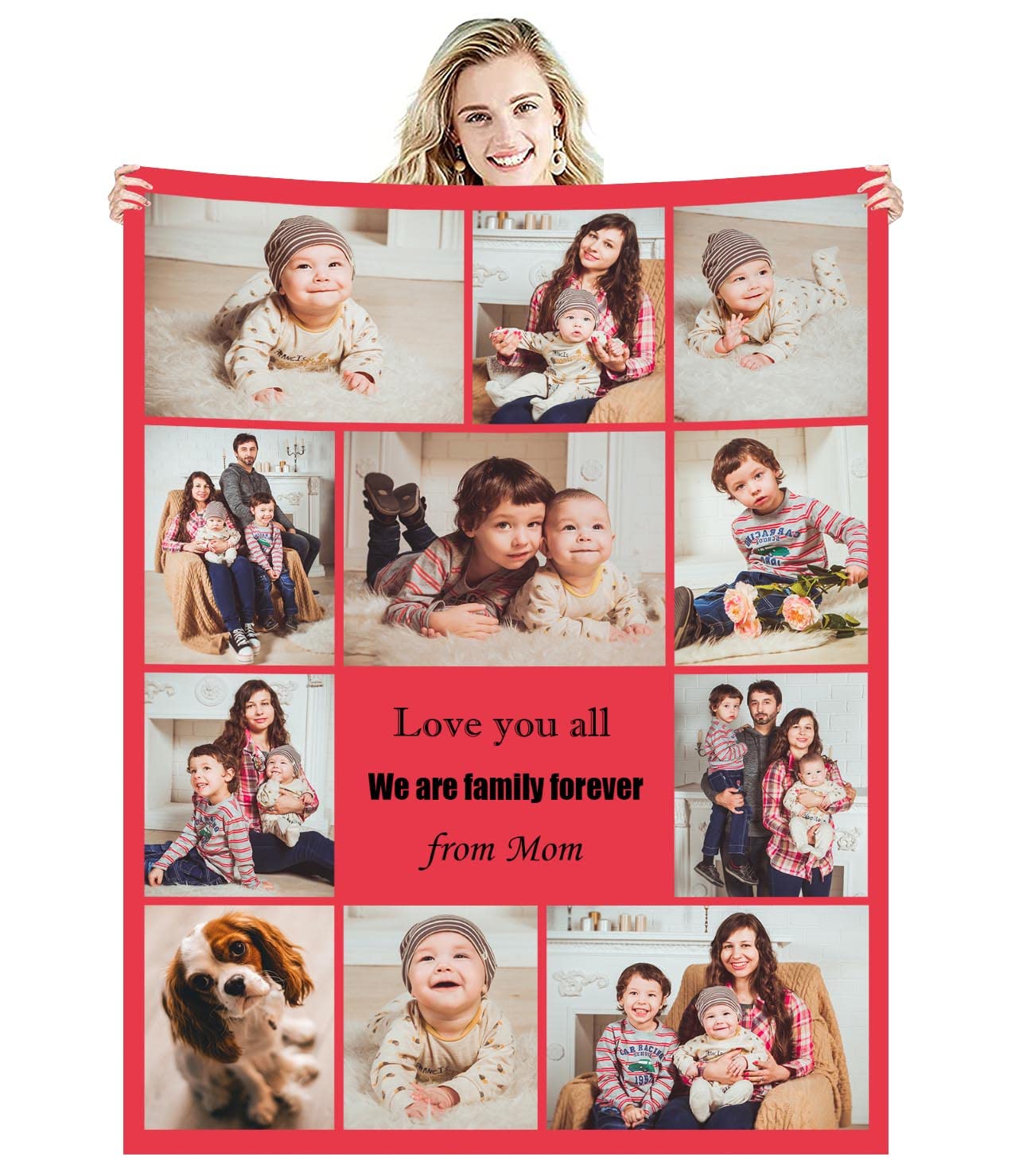 Zmkar Personalised Photo Blanket Throw Customized with Picture Text Birthday Wedding Gift for Adult Baby Kid Mom Dad Family Friend Dog Cat (A11 Photos, Throw 47''×63''(120x160cm))