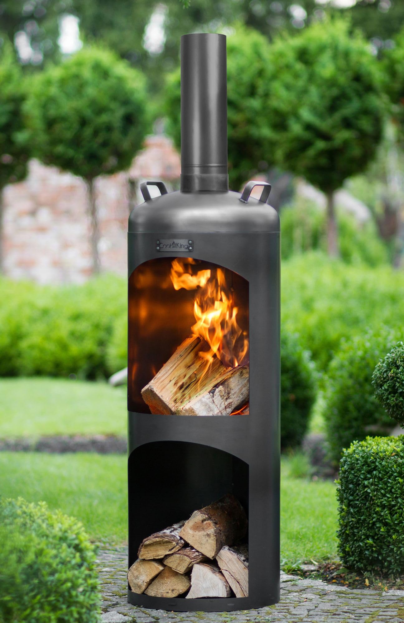 CookKing Terrassenofen Faro aus Stahl | 40x40x158 cm, Schwarz | Handgefertigt in Europa | Ideal für Garten & Terrasse