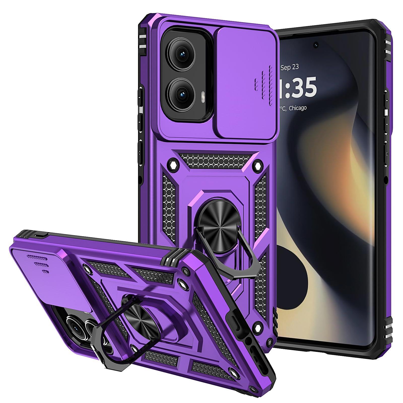 for Moto Edge 2024 Case,with Camera Cover,[Military Grade] 16ft.Drop Tested Cover with Magnetic Kickstand Car Mount Protective Case for Motorola Edge