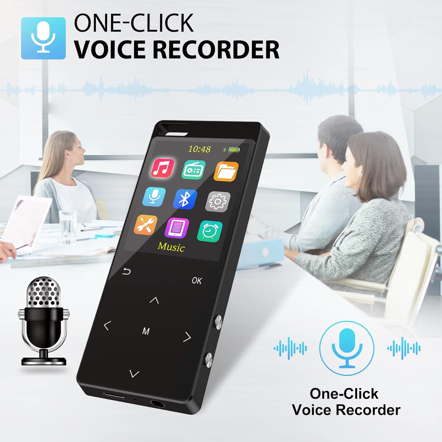 64GB MP3 Player, Bluetooth 5.0, Hi-Fi Lossless Music Player with FM Radio, Recorder, FM Bluetooth Transmitter, FM Radio Recording, with Speaker, Alarm Clock, Stopwatch, Calendar.