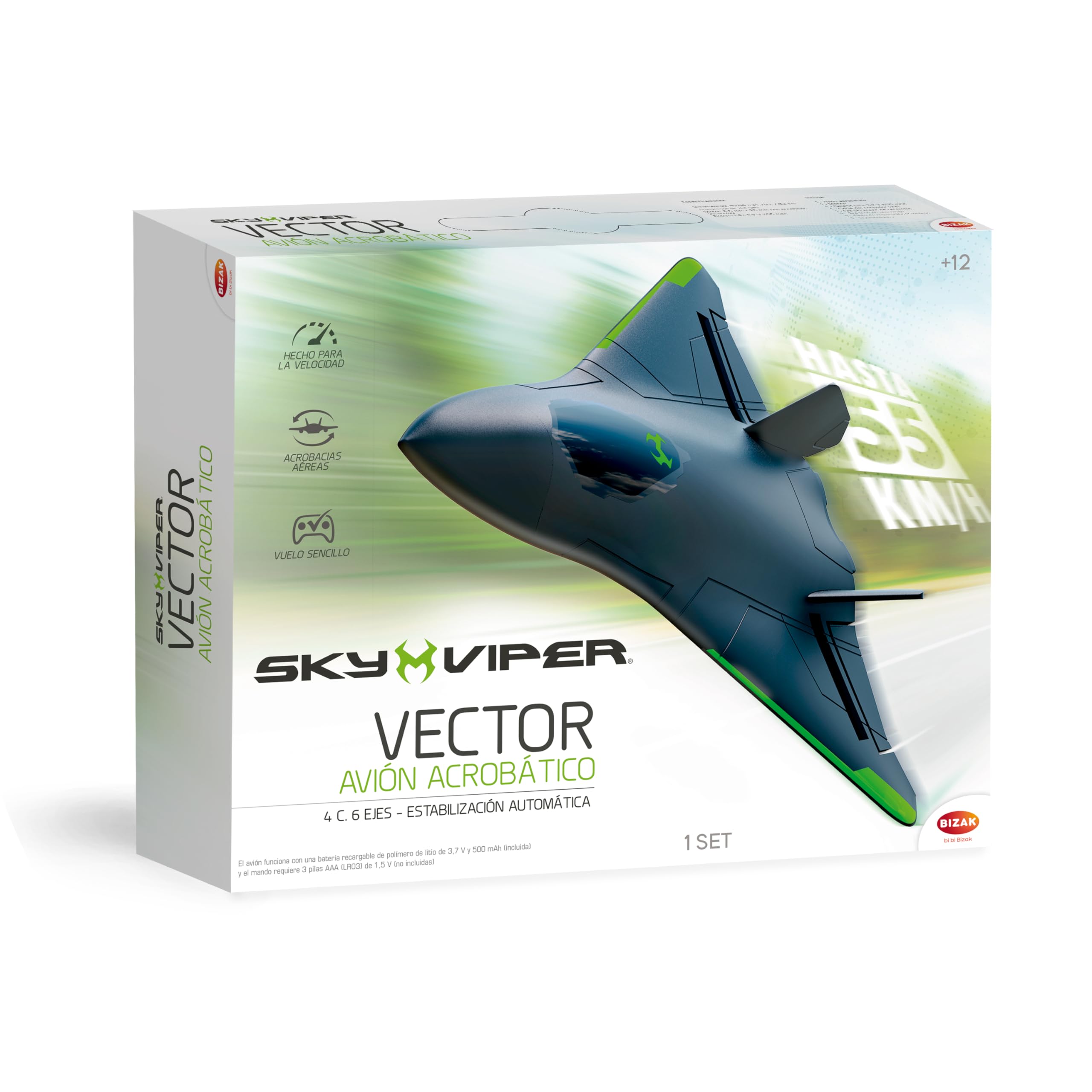 Bizak Vector Acrobatico Sky Viper 63348601 Dron z szybką pianką, stabilny z pilotem dalekiego zasięgu dla dzieci i dorosłych w trybie startowym lub pro