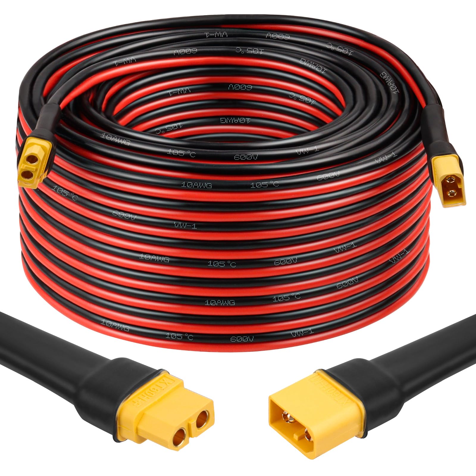 MOOKEERF XT60 - Cable de extensión de 10 AWG de 100 pies XT60 a XT60 con conector macho a hembra para estación de energía portátil, panel solar, batería RC