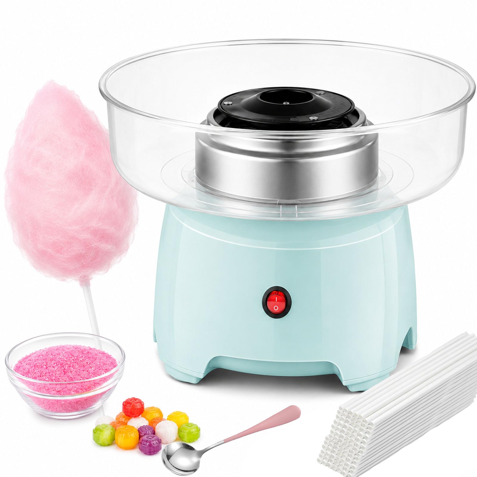 Máquina de algodón de azúcar, mini máquina vintage con 300 palitos y cuchara de azúcar para reuniones familiares, fiestas de cumpleaños, eventos, fácil de usar y limpiar