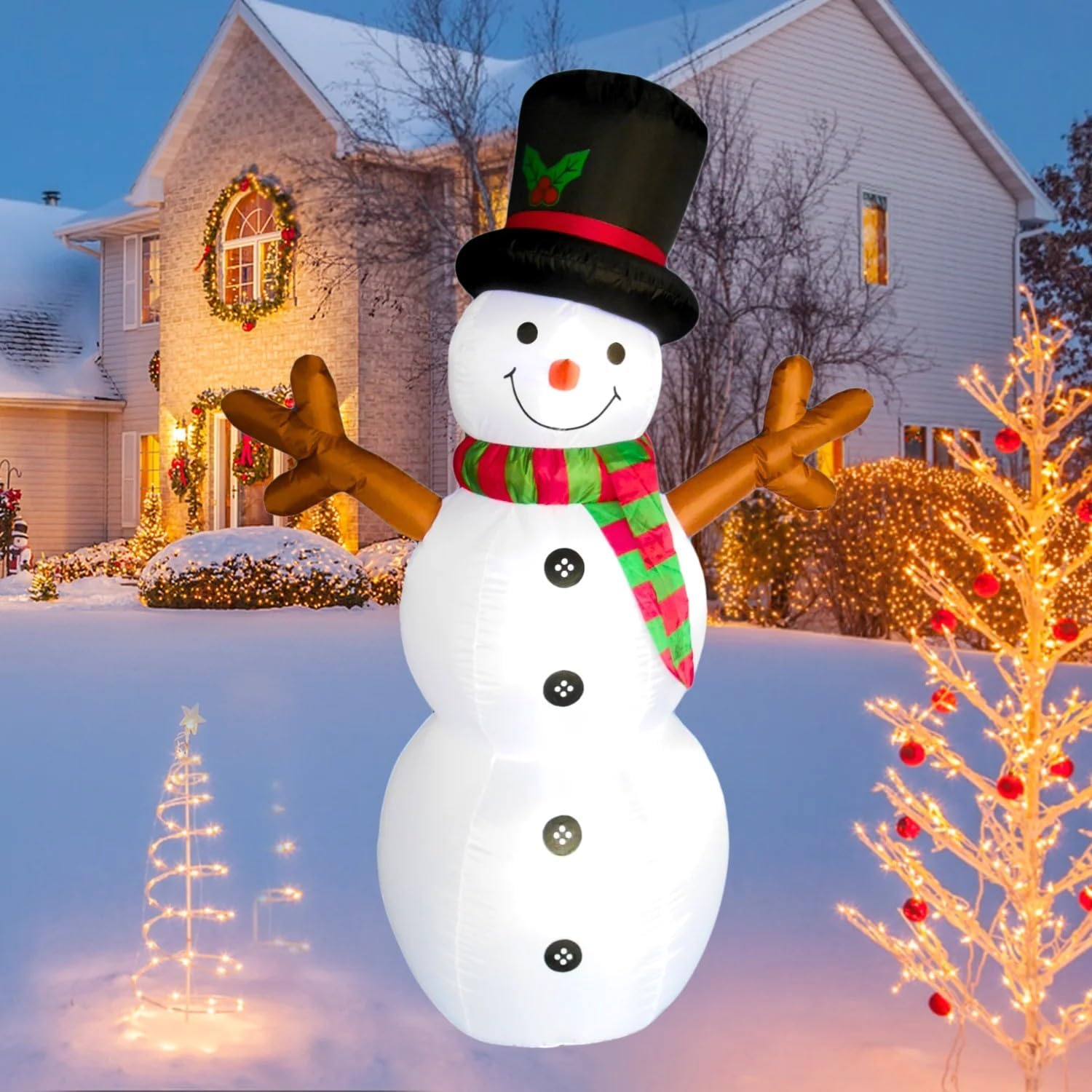 PTS 6FT Inflatable Snowman Outdoor Decoration, Christmas Blow Up Yard Decorations, Built-in LED Lights Inflatables Xmas Holiday Funny Decor for Indoor Lawn Garden