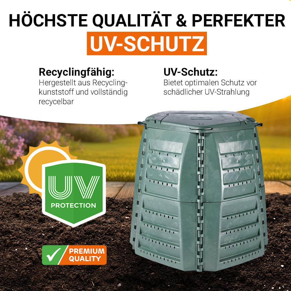 GARANTIA Thermo-Star Komposter 600 Liter grün - Komposter Garten, Schnellkomposter, Kompost, Thermokomposter, Biomüll Behälter, Biomüll, Komposteimer, Schnellkomposter Garten, Compost Bin