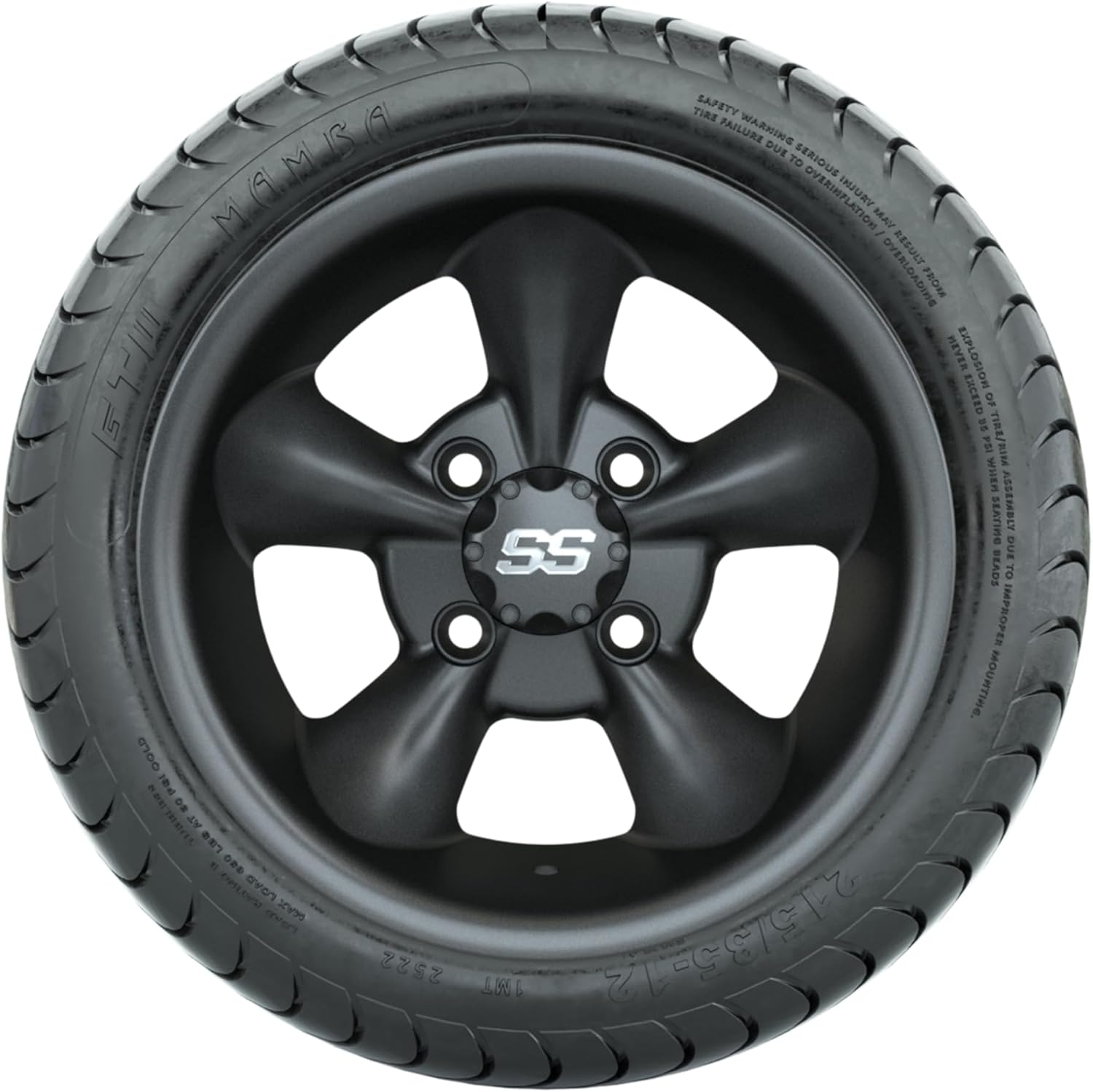 GTW 12 Inch Golf Cart Wheels and Tires Combo | Godfather Matte Gray Wheels on 215/35-12 (18") Mamba Street Tires | Set of 4