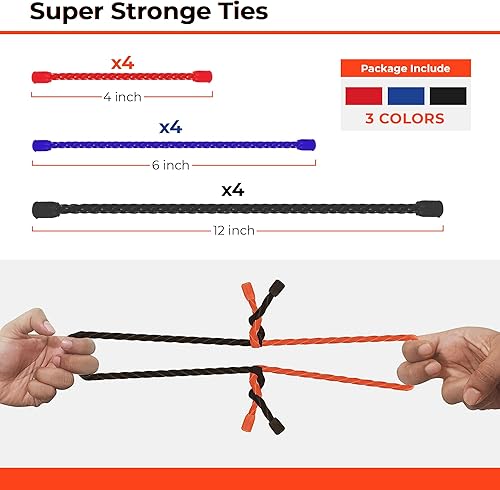 Miniatura 3 de Twist Ties Asst Paquete múltiple de 12 piezas de bridas de silicona reutilizables. Contiene bridas de goma resistentes de 12, 6 y 4 pulgadas y lazos