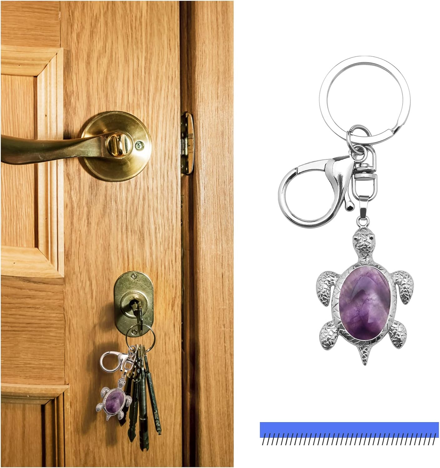 Create idea Natural Amethyst Sea Turtle Keyring Energy Stone Natural Gemstone Lobster Clasp Pendant Charm Keychain for Purse Backpack Handbag Mobile Phone Jewelry Accessory