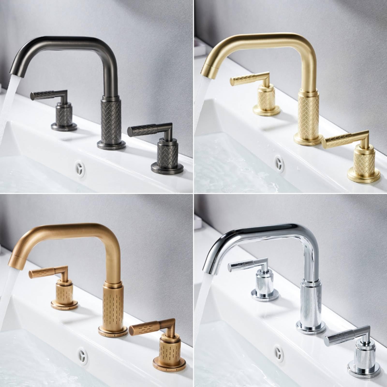 perfeclan Grifo de Lavabo Baño Grifería Mezclador Doble Manija con Giratorio Elevado Base Cilíndrica con Patrón Estructura Metálica con Aireador Integrado, Plateado
