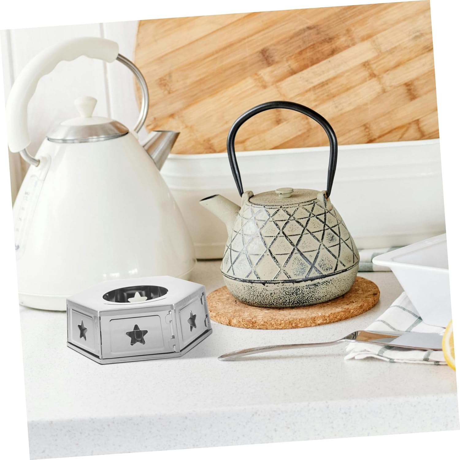 SECFOU Stainless Steel Teapot Warmer Base Hollow Design Multi-Functional Tea Heater for Home Coffee and Tea Warming with Detachable Portable Warmer