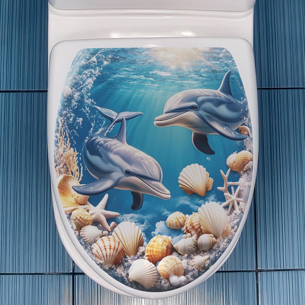 BooDecal Ocean Dolphin Wall Decals Toilet Lid Cover Stickers 13 x 14.6