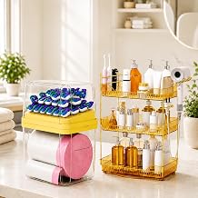 Home Storage Bundle, 2In1 Trash Bag Dispenser & Laundry Pod Organizer with 3-Tier Bathroom Countertop Vanity Rack