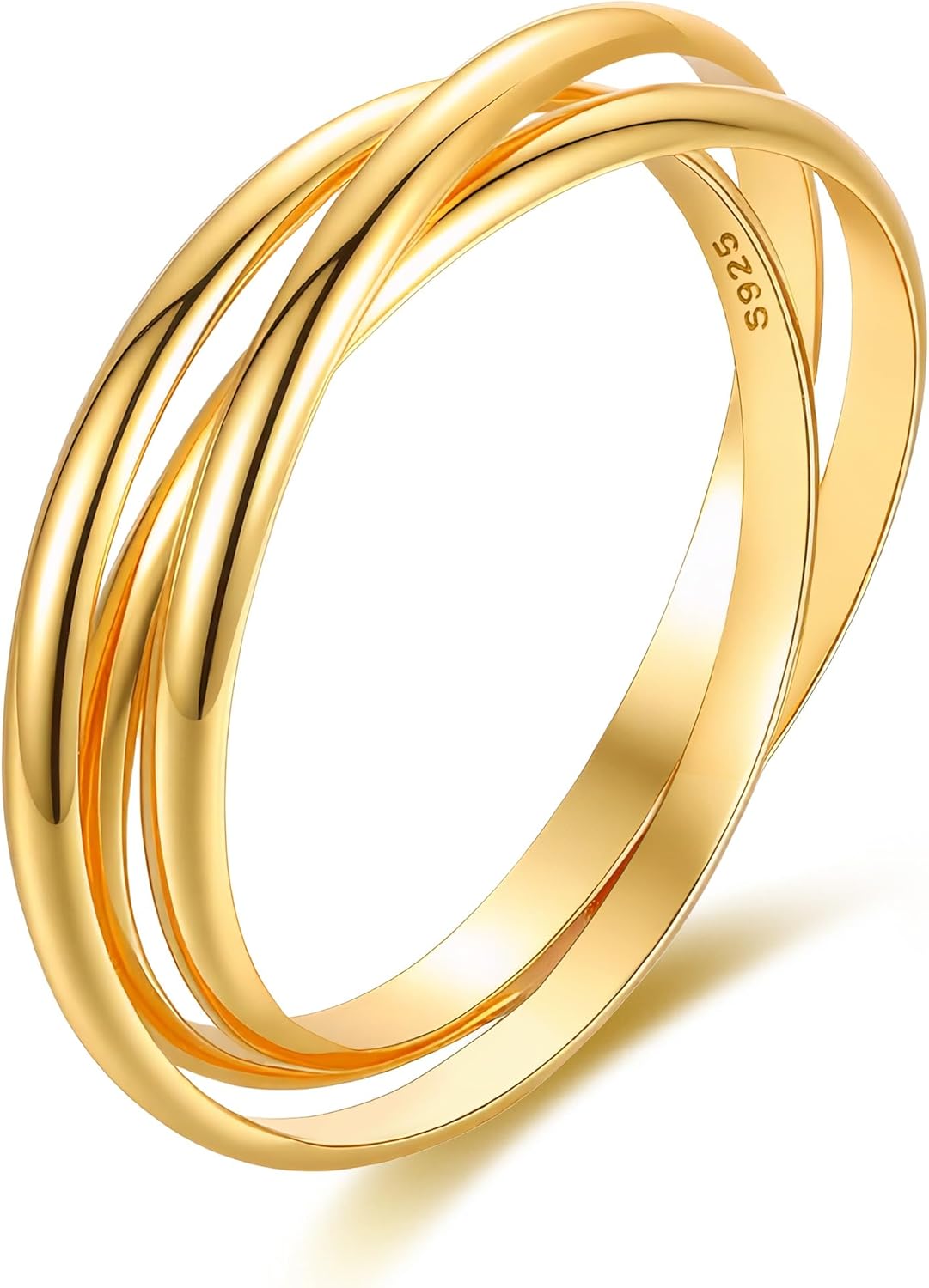 14K Gold Plated Interlocking Fidget Anxiety Ring 925 Sterling Silver Stackble Rings for Women Men Rolling Triple Spinner Ring Minimalist Trendy Knuckle Rings Jewelry Birthday Mothers Day Gifts