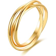 14K Gold Plated Interlocking Fidget Anxiety Ring 925 Sterling Silver Stackble Rings for Women Men Rolling Triple Spinner Ring Minimalist Trendy Knuckle Rings Jewelry Birthday Graduation Gifts